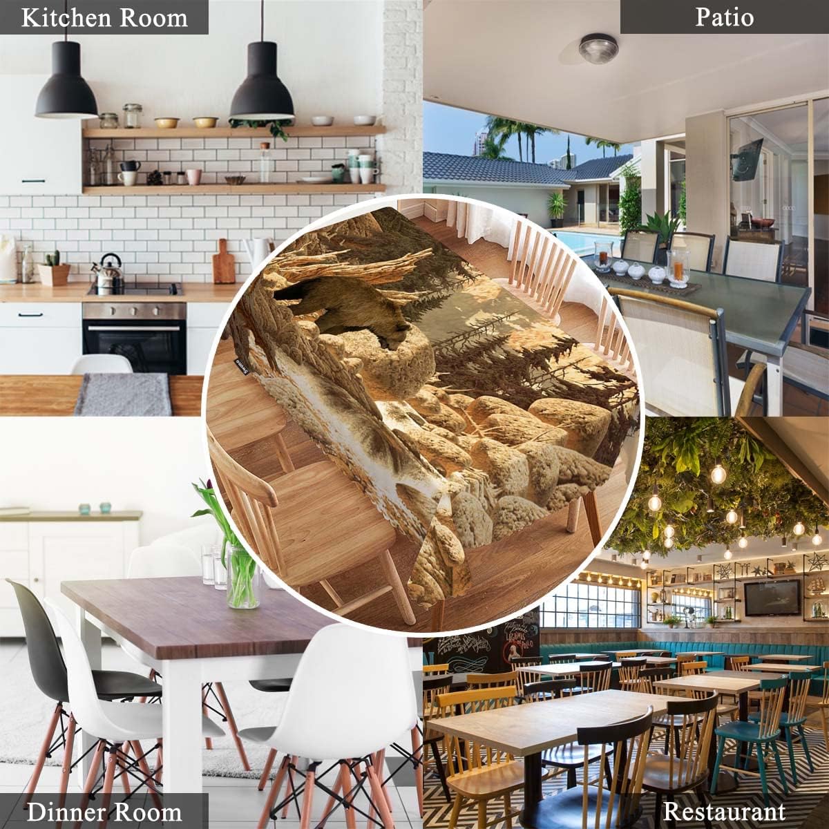 Swono Grizzly Bear – Manteles de oso animal, arroyo, cañón, bosque, montaña, naturaleza, decoración de mesa de cocina y comedor, mantel de poliéster