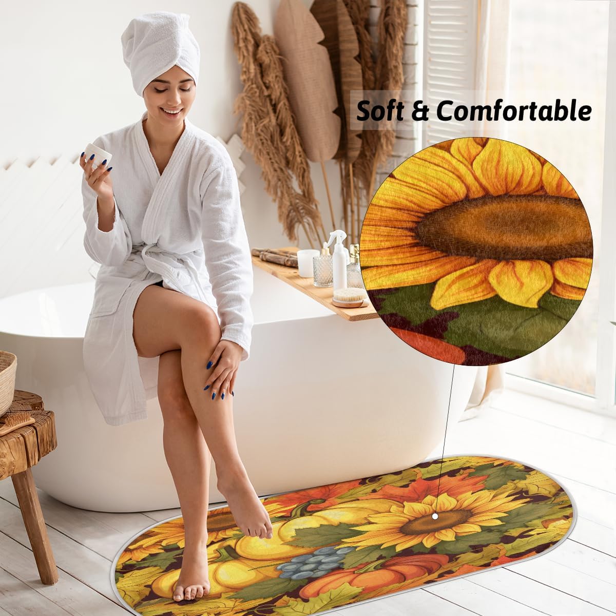 Alfombras de baño antideslizantes de microfibra, con hojas de arce, girasoles y uvas, tapetes de baño de microfibra, absorbentes, lavables a