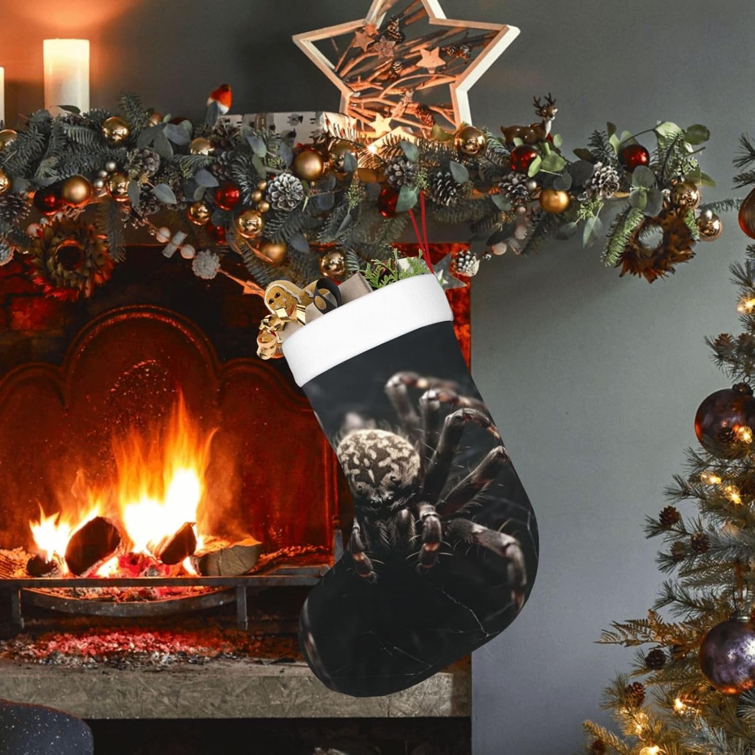 Calcetines de Navidad con estampado de araña aterradora, medias decorativas para la familia, decoración de temporada navideña