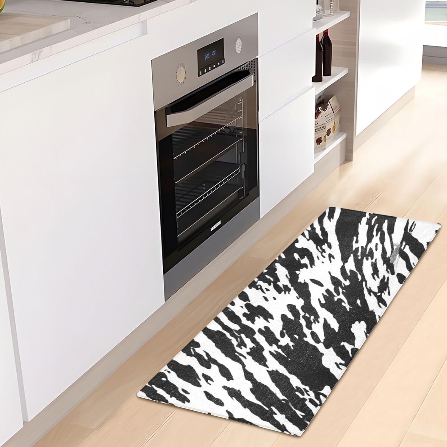 Joisal Alfombra de baño de felpa de piel de cebra blanca y negra, absorbente, alfombra de baño con respaldo de goma, lavable, 39 x 20 pulgadas