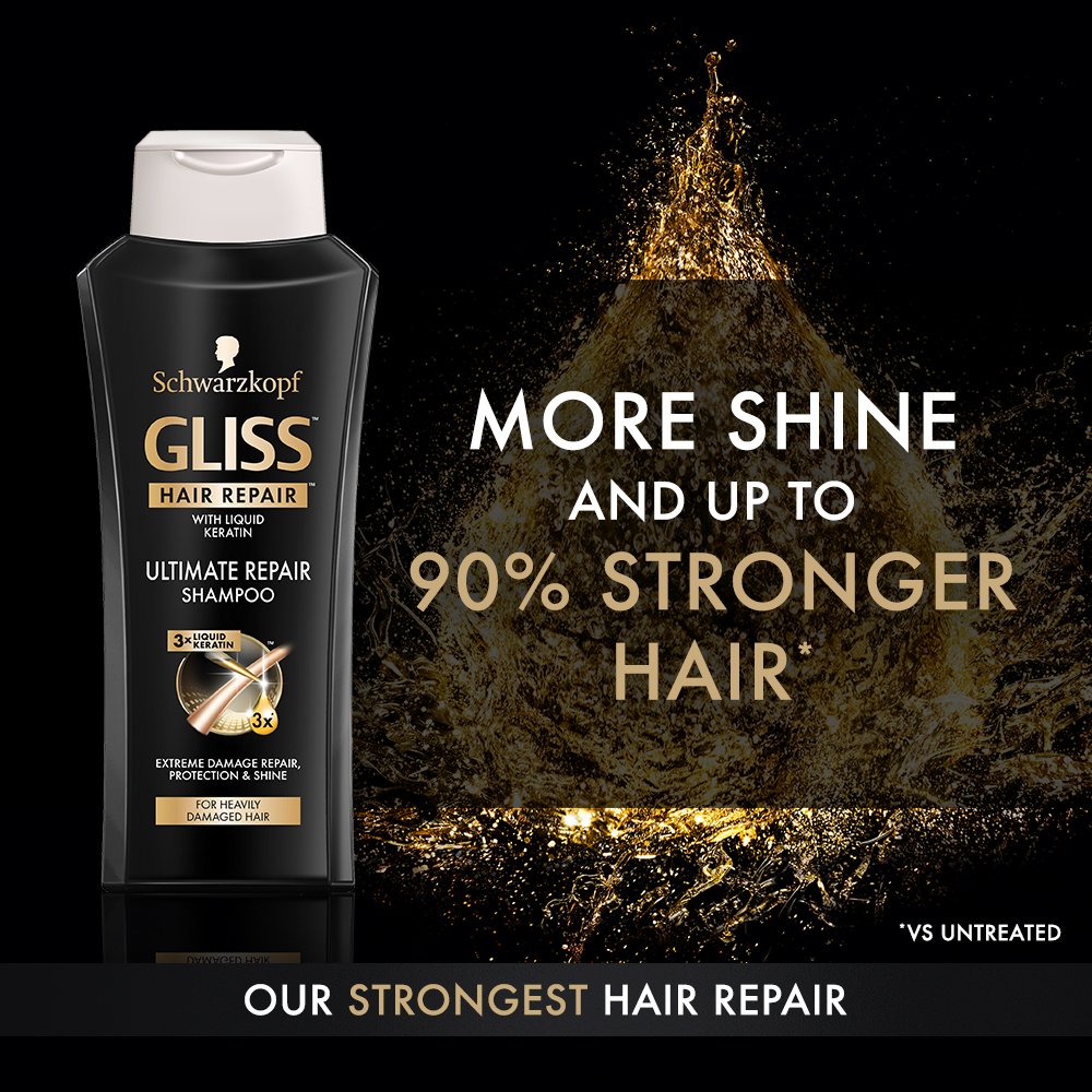 GLISS Champú reparador de cabello, reparación definitiva para cabello muy dañado, 13.6 onzas (paquete de 3)