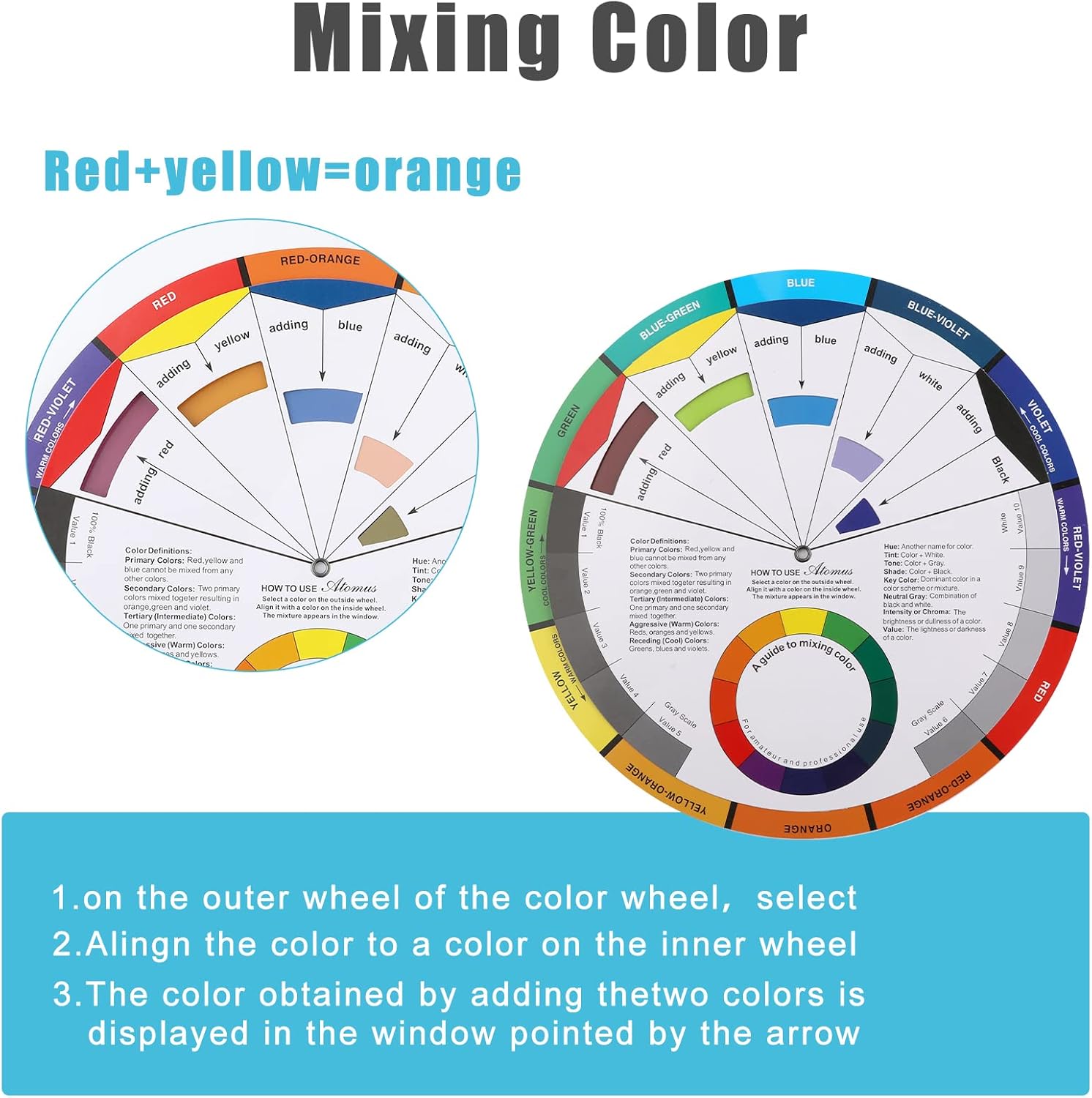 Rueda de mezcla de colores de 3 piezas, guía de mezcla de pintura, guía de colores, rueda de colores a juego para niños, artistas, acrílico,