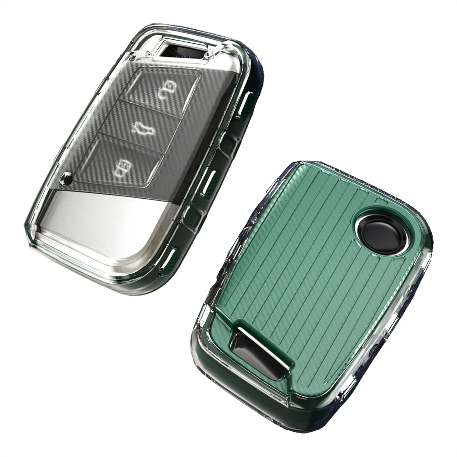 TANGSEN Funda para llavero de TPU compatible con VW Atlas Golf ALLTRACK Jetta Passat TIGUAN, textura de fibra de carbono transparente, carcasa
