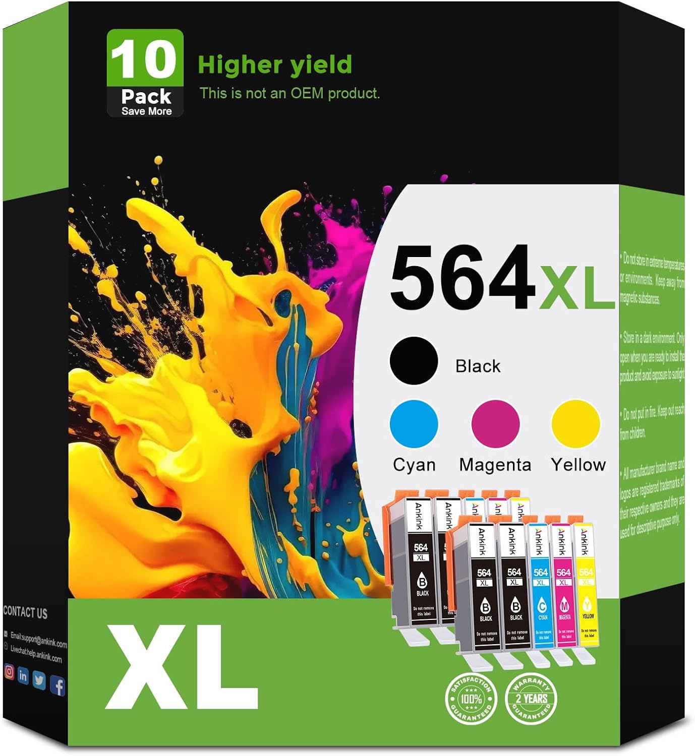 Paquete de 10 cartuchos de tinta 564xl para impresoras HP 4, negro, 2, cian, magenta, 2 amarillo, repuesto para HP 564 XL para DeskJet 3500
