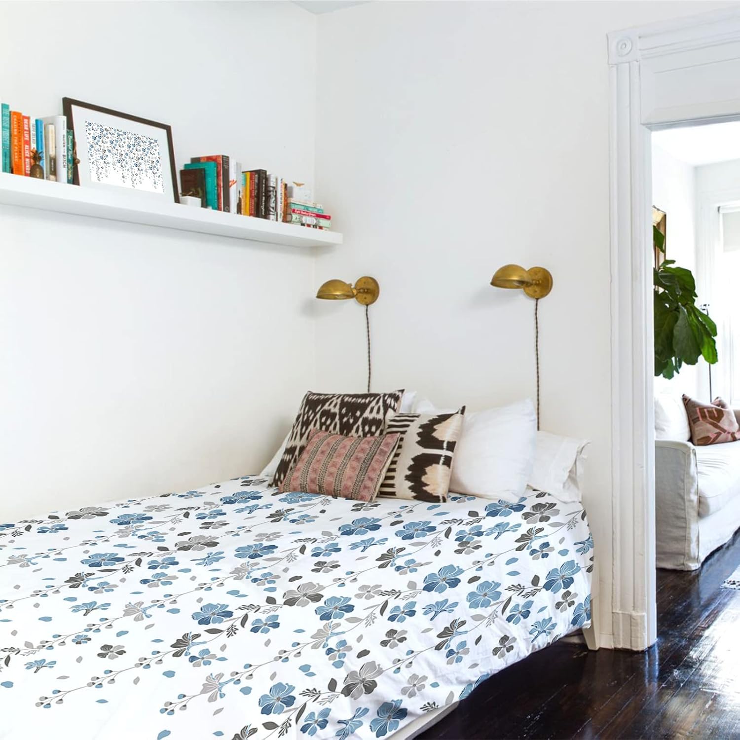 Tapiz para colgar en la pared, tapices florales azules y grises, tapiz estético de flores de primavera para dormitorio, sala de estar, dormitorio