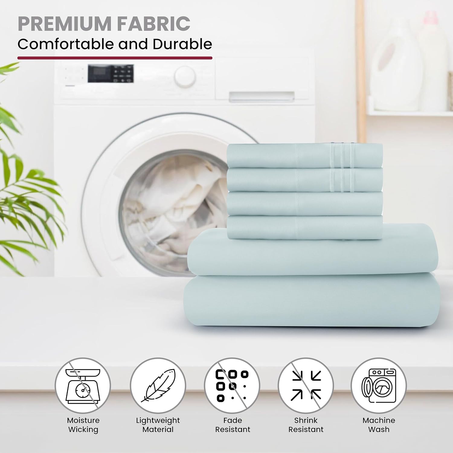 Lux Decor – Juego de sábanas de microfibra cepillada de 6 piezas con bolsillos de 16 pulgadas de profundidad, fundas de almohada bordadas y lisas,