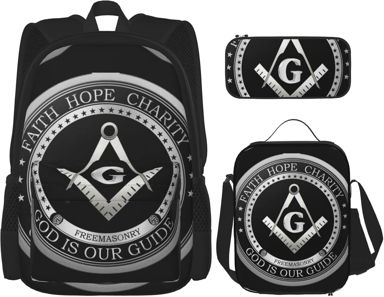 Juego de mochila de 3 piezas para niños y niñas (bolsa escolar + estuche + combinación de bolsa de almuerzo), Negro -, Mochila, viaje