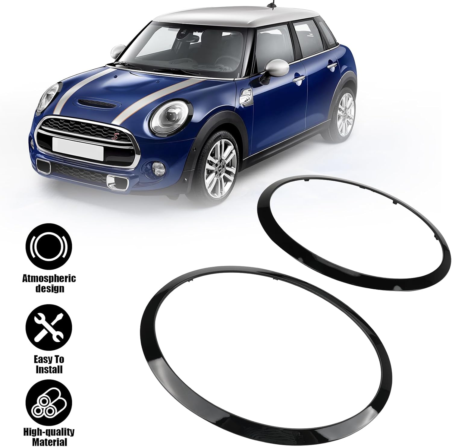 Bisel para faros delanteros del lado del conductor y del pasajero, compatible con MINI Cooper F55 F56 F57 2014-2021, repuesto # 51137300631