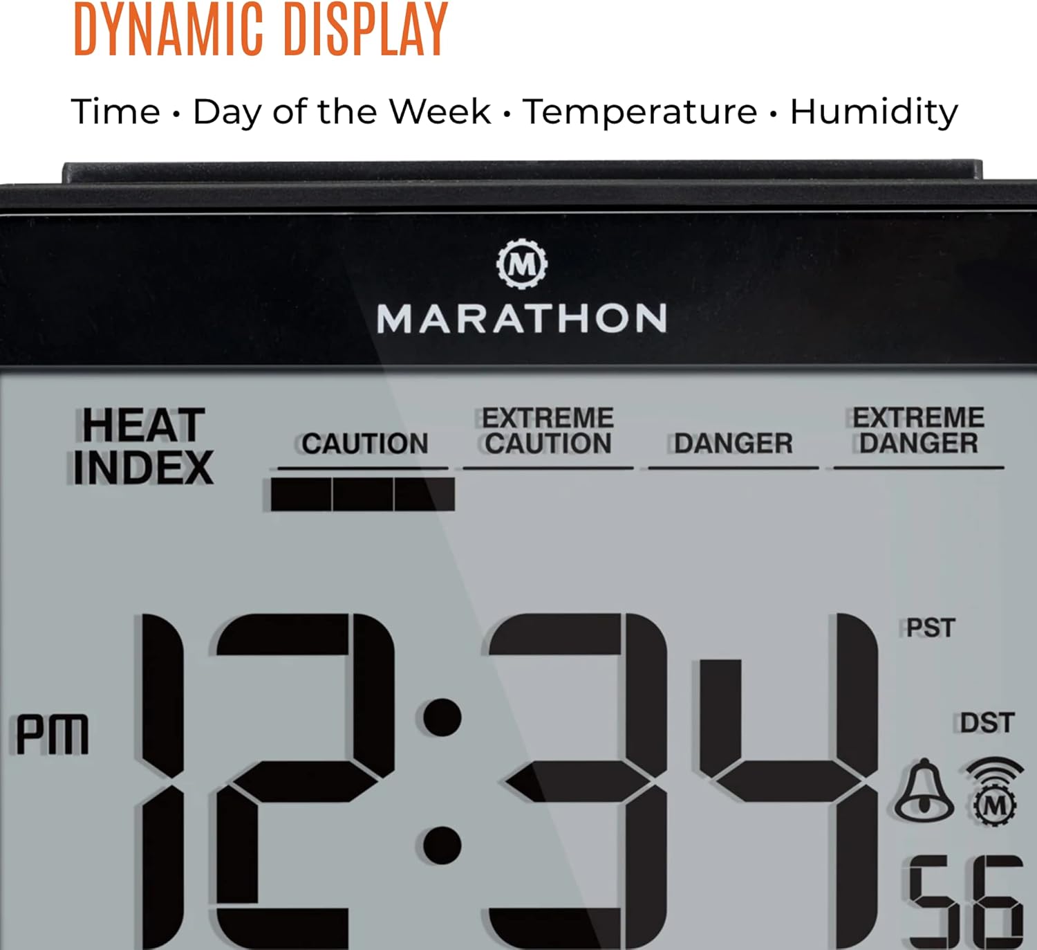 Reloj de mesa de noche Marathon, automático con luz, con índice de calor y comodidad, incluye baterías Negro