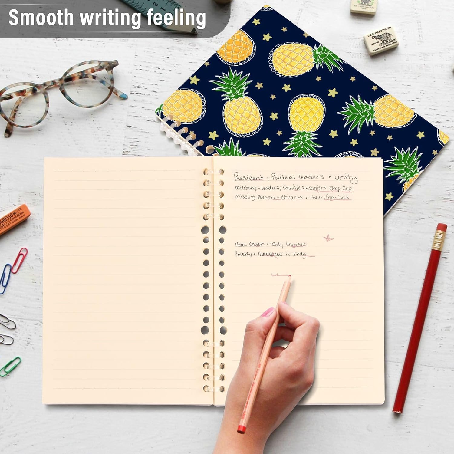 Glaphy Pineapple Orange and Yellow Notebook A5 Spiral Notebooks, 60 Sheets College Ruled Paper, Durable Hardcover Journal Notebook, 8.3 x 5.7 in