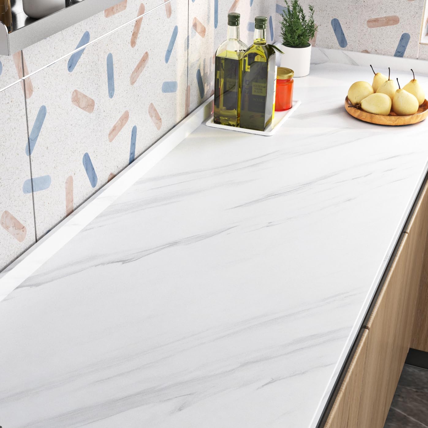 Livelynine Papel de contacto de mármol blanco de 15.8 x 197 pulgadas para encimeras, papel tapiz impermeable para paredes de baño, autoadhesivo,