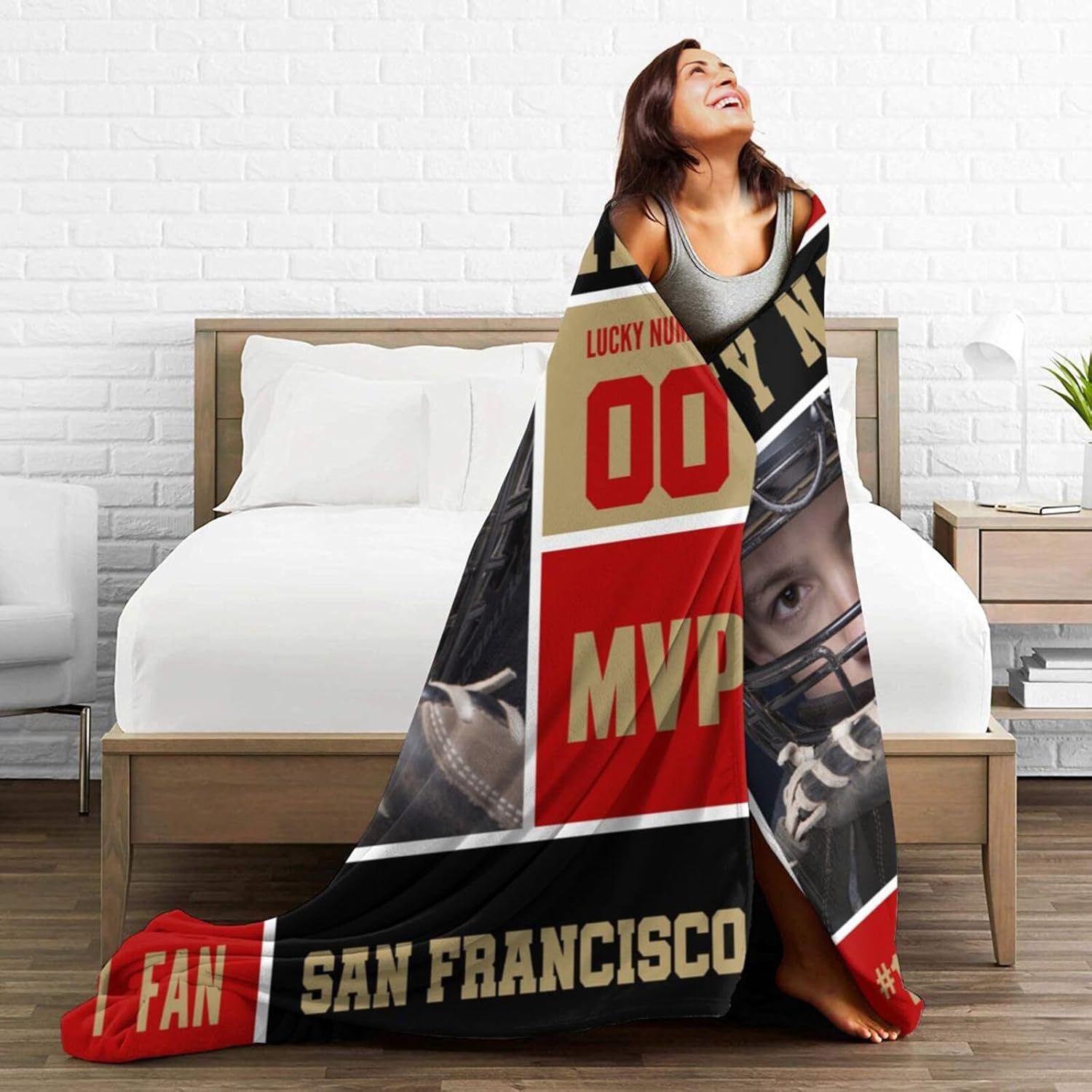 Manta personalizada de San Francisco con foto y número de nombre, manta de franela personalizada para fanáticos del fútbol, regalo conmemorativo