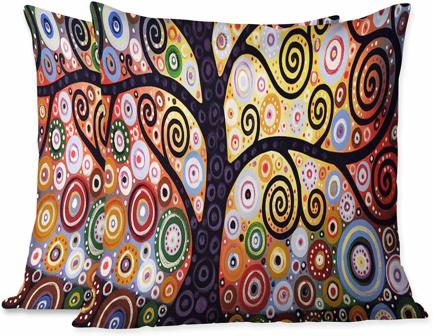 Beabes Juego de 2 fundas de almohada cuadradas y suaves con diseño de árbol de la vida, diseño de círculos coloridos y puntos para sofá, cama,