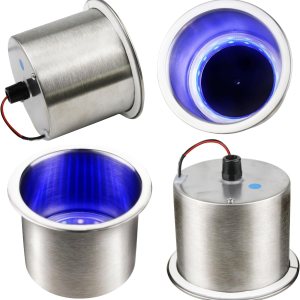EASYEAH Soporte LED azul para bebidas Paquete de 4 Soporte de vaso de acero inoxidable pulido con drenaje para yates marinos, cámper, camiones, EASYEAH Soporte LED azul para bebidas Paquete de 4 Soporte de vaso de acero inoxidable pulido con drenaje para yates marinos, cámper, camiones,