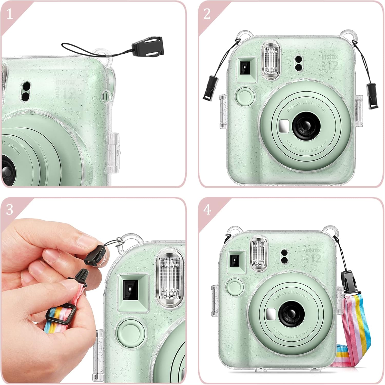 Fintie Funda protectora transparente para cámara instantánea Fujifilm Instax Mini 12  Carcasa rígida de cristal con bolsillo de película mejorado