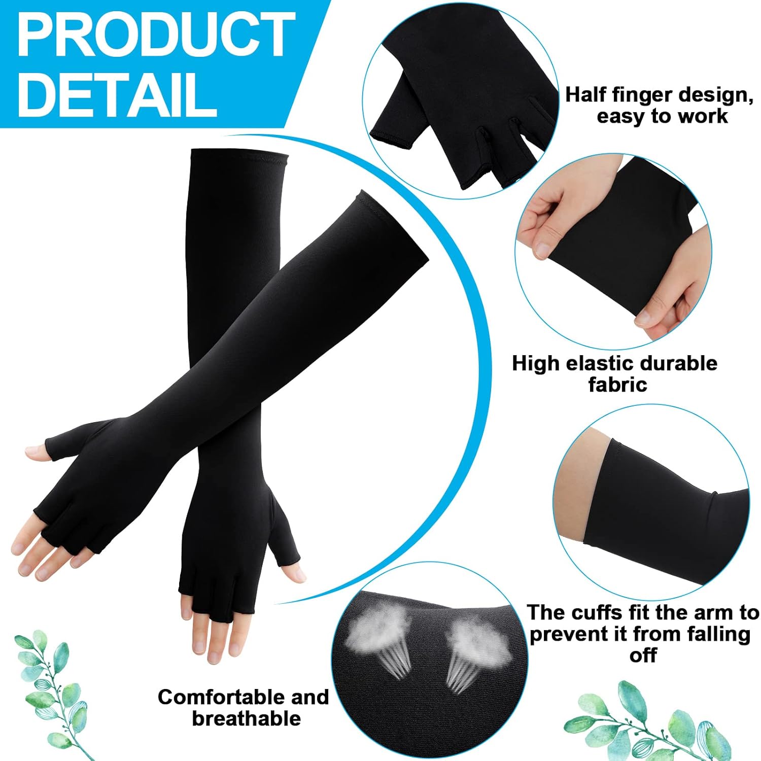 2 pares de guantes largos de cobre para túnel carpiano, guantes de compresión abiertos de ajuste largo para mujeres y hombres
