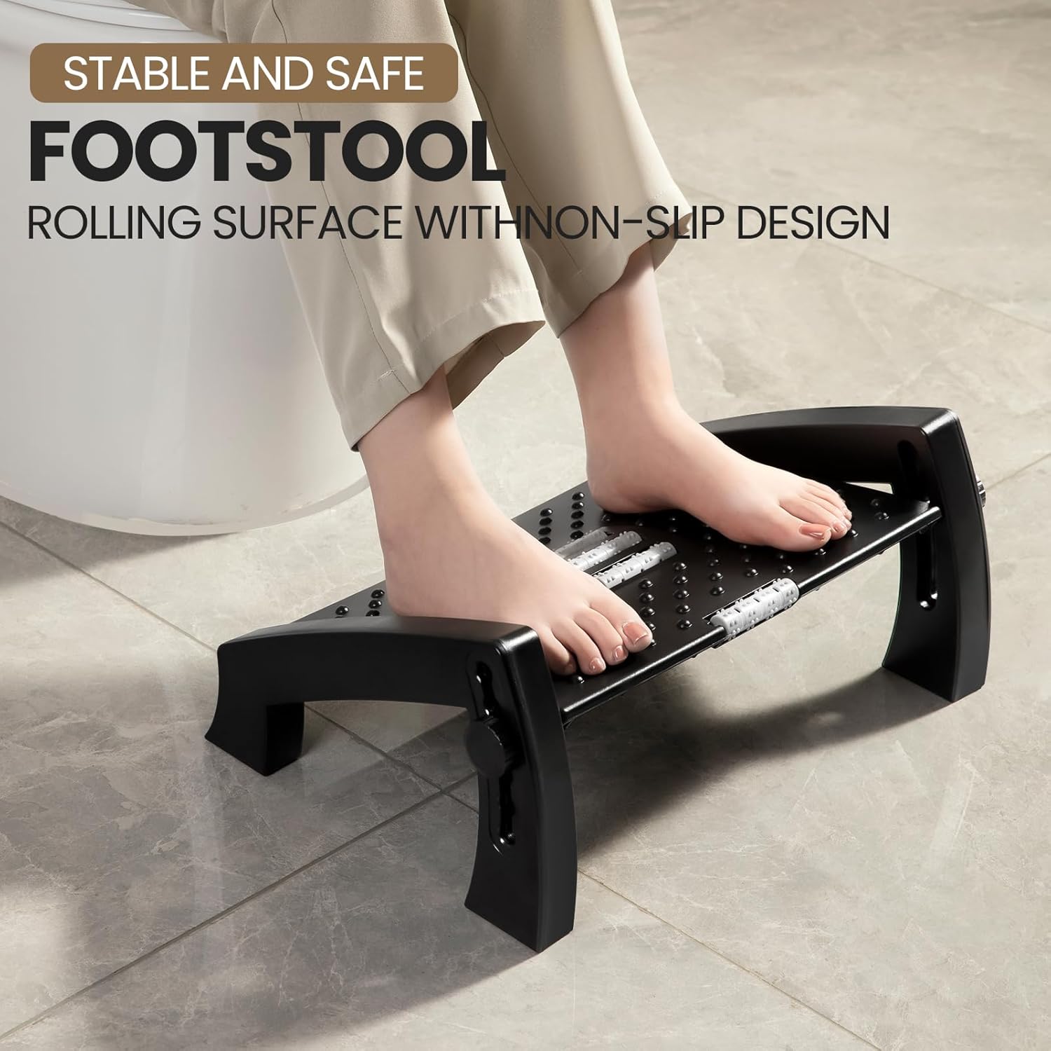 Reposapiés para debajo del escritorio en el trabajo, reposapiés de altura ajustable, taburete ergonómico con rodillo de masaje para aliviar la