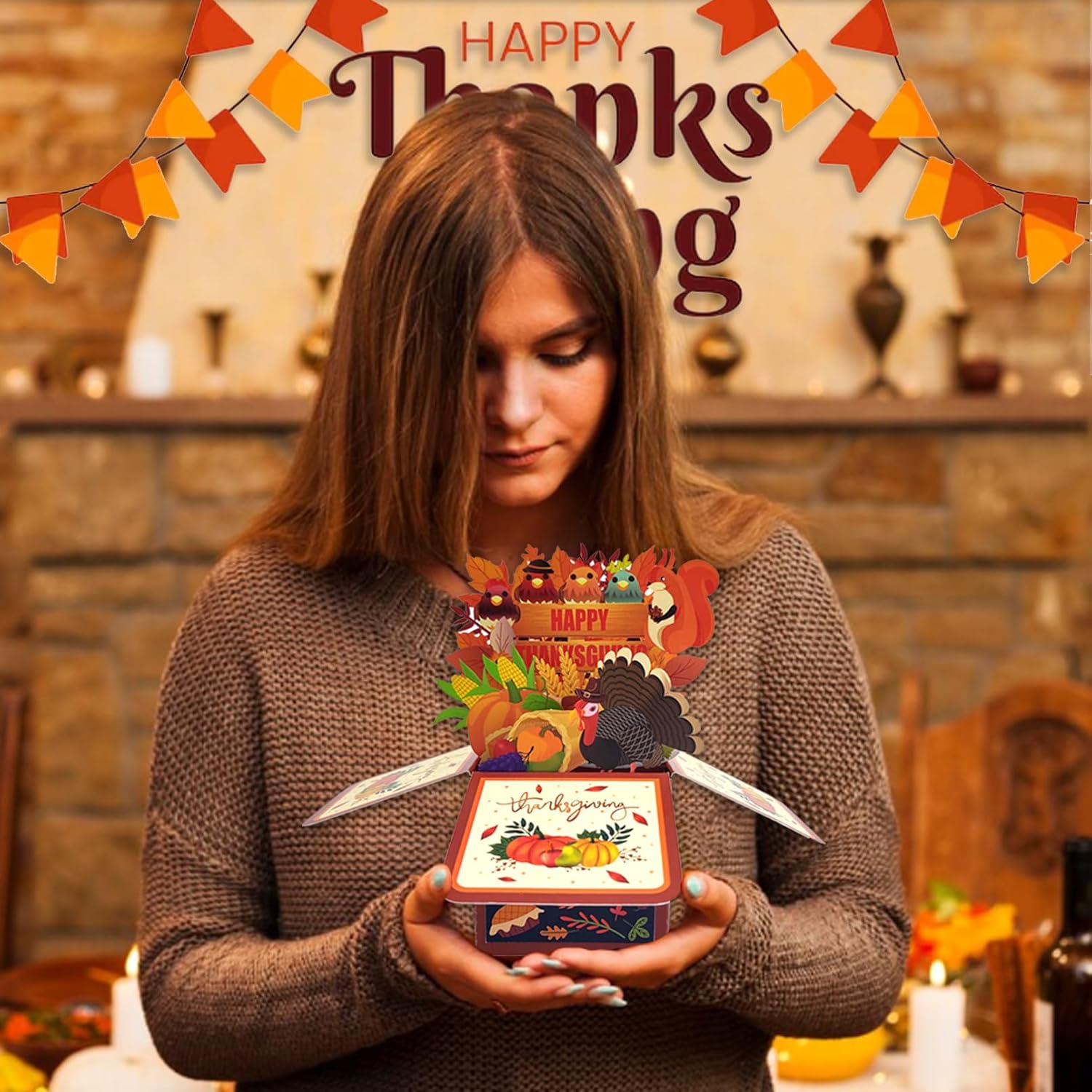 Tarjeta desplegable de pavo de Acción de Gracias para niños, divertidas tarjetas de felicitación 3D de Acción de Gracias para fiesta de otoño, la