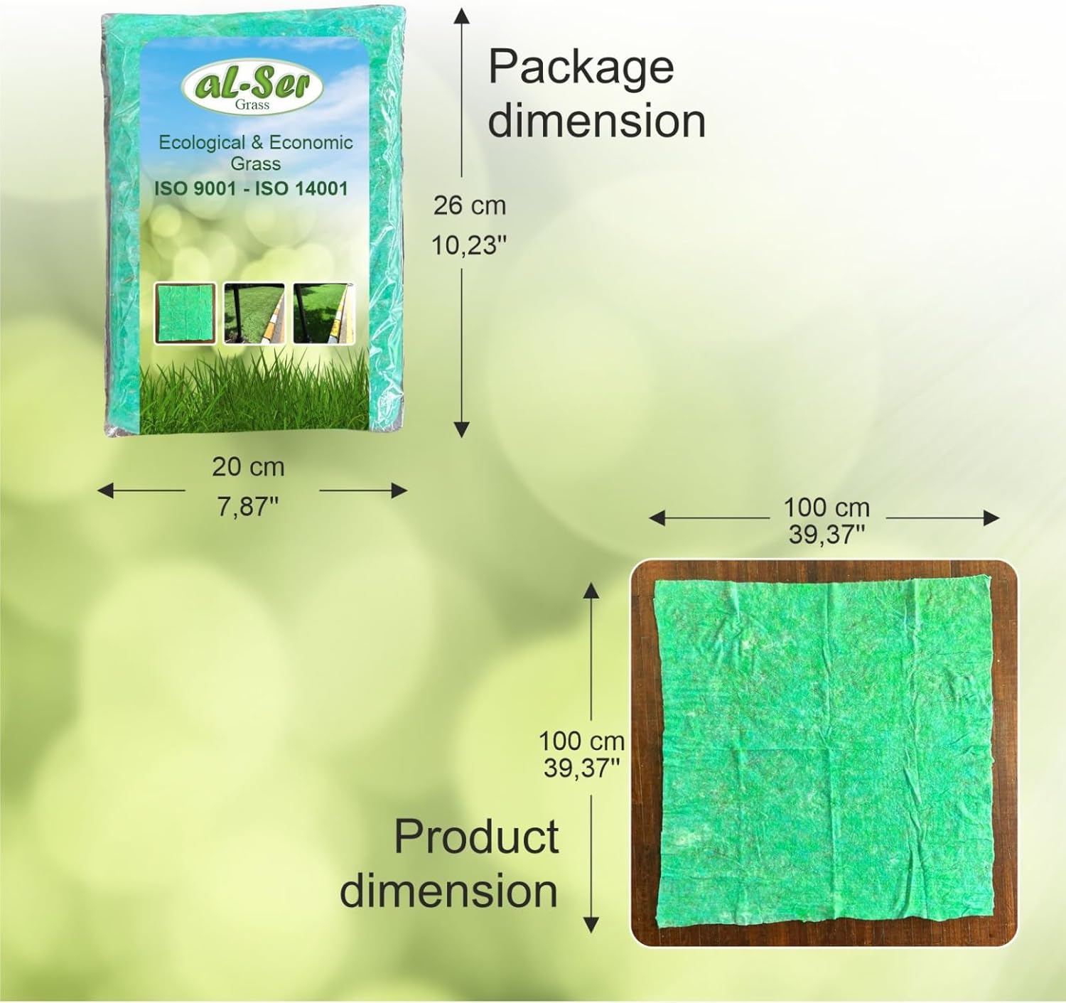 AL-SER – Tapete de semillas de césped biodegradable. Manta de semillas. Alfombra de semillas. Tómalo, colócalo en el suelo y riégalo. (10.76 pies