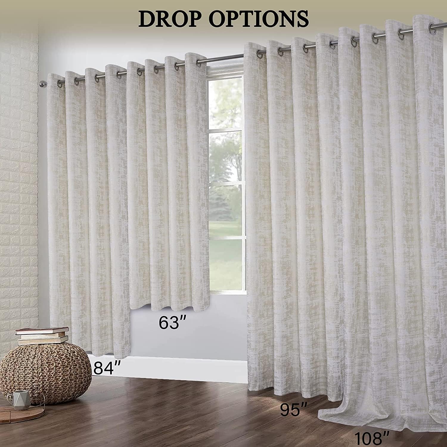 always4u Cortinas de terciopelo suave de 95 pulgadas de largo, cortinas de lujo para dormitorio, cortinas de ventana con estampado dorado para sala