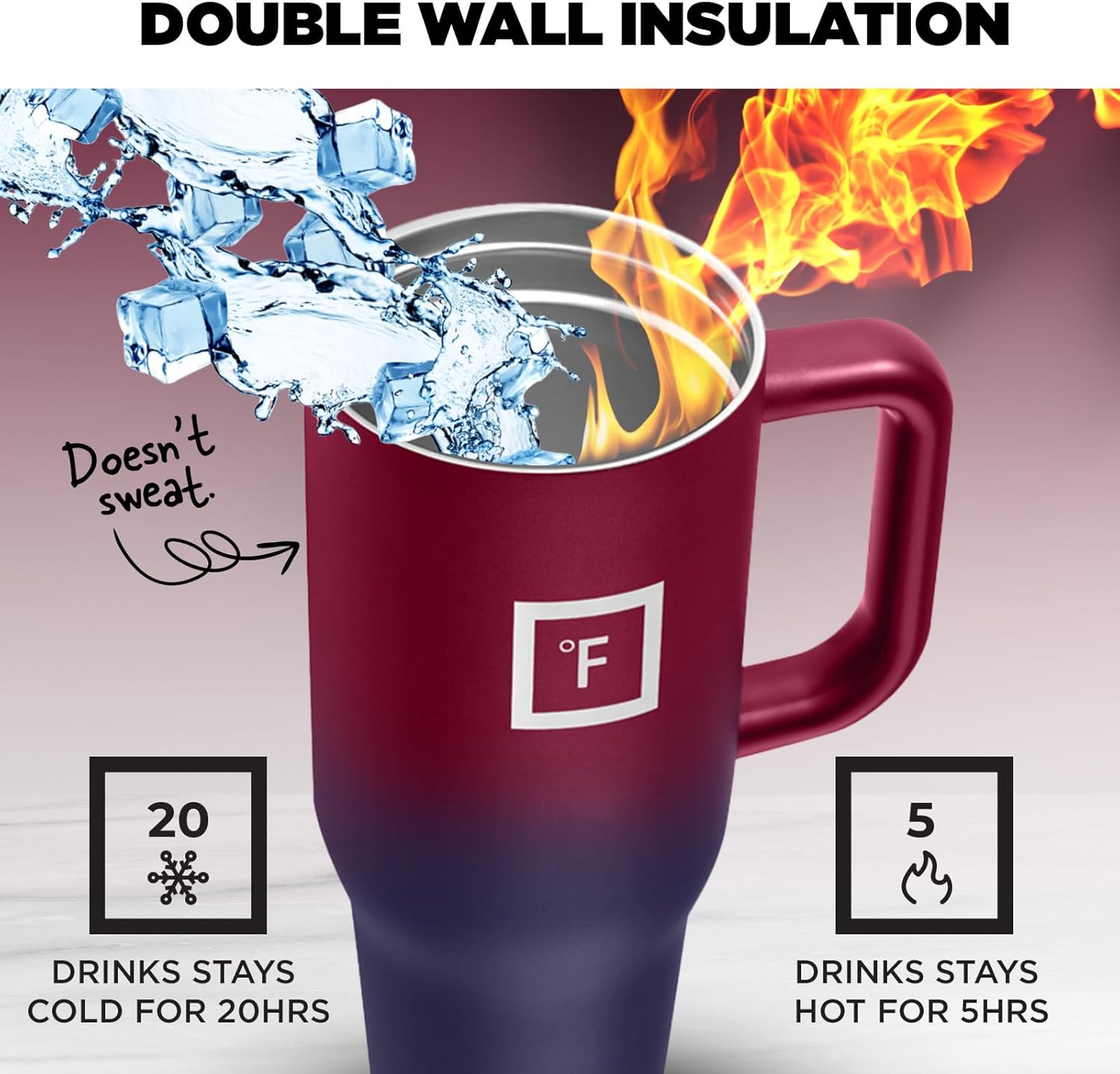 IRON FLASK Co-Pilot – Vaso aislado con popote y tapas abatibles, botella portavasos, para bebidas calientes y frías, a prueba de fugas, agua, taza