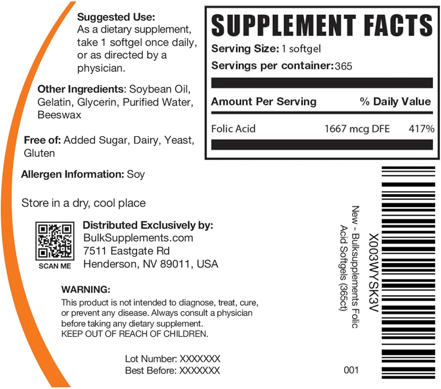 BULKSUPPLEMENTS.COM Ácido fólico 1000mcg – Cápsulas blandas de ácido fólico, vitamina B9, suplemento de ácido fólico, vitaminas prenatales de ácido