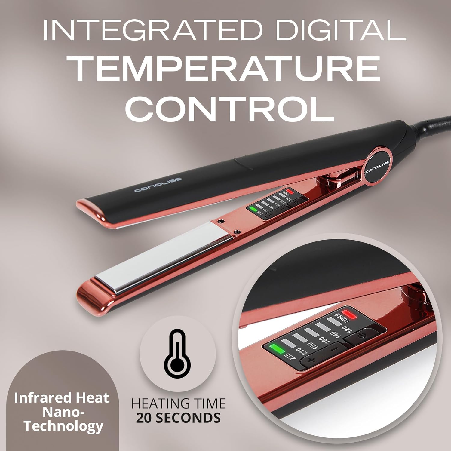 Corioliss Plancha de pelo C1 Plancha Profesional de Titanio Placas de Control de Temperatura Estuche de Viaje (Negro Suave al Tacto