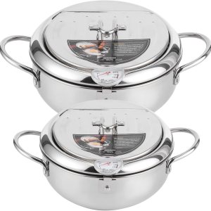 Olla pequeña con termómetro Fahrenheit, olla freidora, freidora de acero inoxidable 304 con rejilla de drenaje de aceite para papas fritas, pescado Olla pequeña con termómetro Fahrenheit, olla freidora, freidora de acero inoxidable 304 con rejilla de drenaje de aceite para papas fritas, pescado