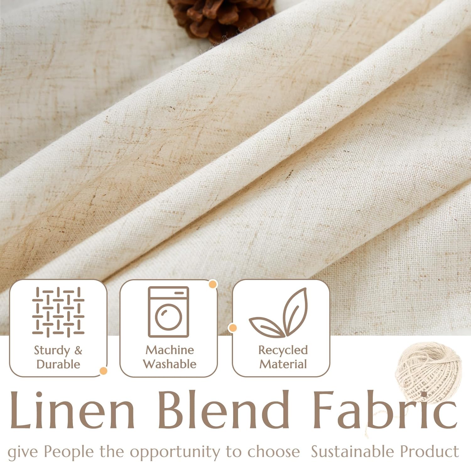 jinchan Cortinas de lino suave, cortinas beige de 96 pulgadas de largo, cortinas de granja filtrantes de luz crema para sala de estar, dormitorio,