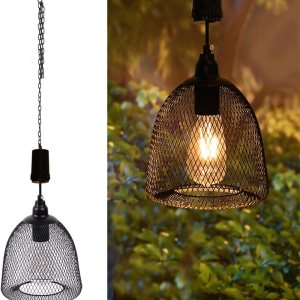 Lámpara colgante con pilas, lámpara de decoración retro, lámpara de malla de metal negro, luces Edison con temporizador de 6 horas, lámpara colgante Lámpara colgante con pilas, lámpara de decoración retro, lámpara de malla de metal negro, luces Edison con temporizador de 6 horas, lámpara colgante