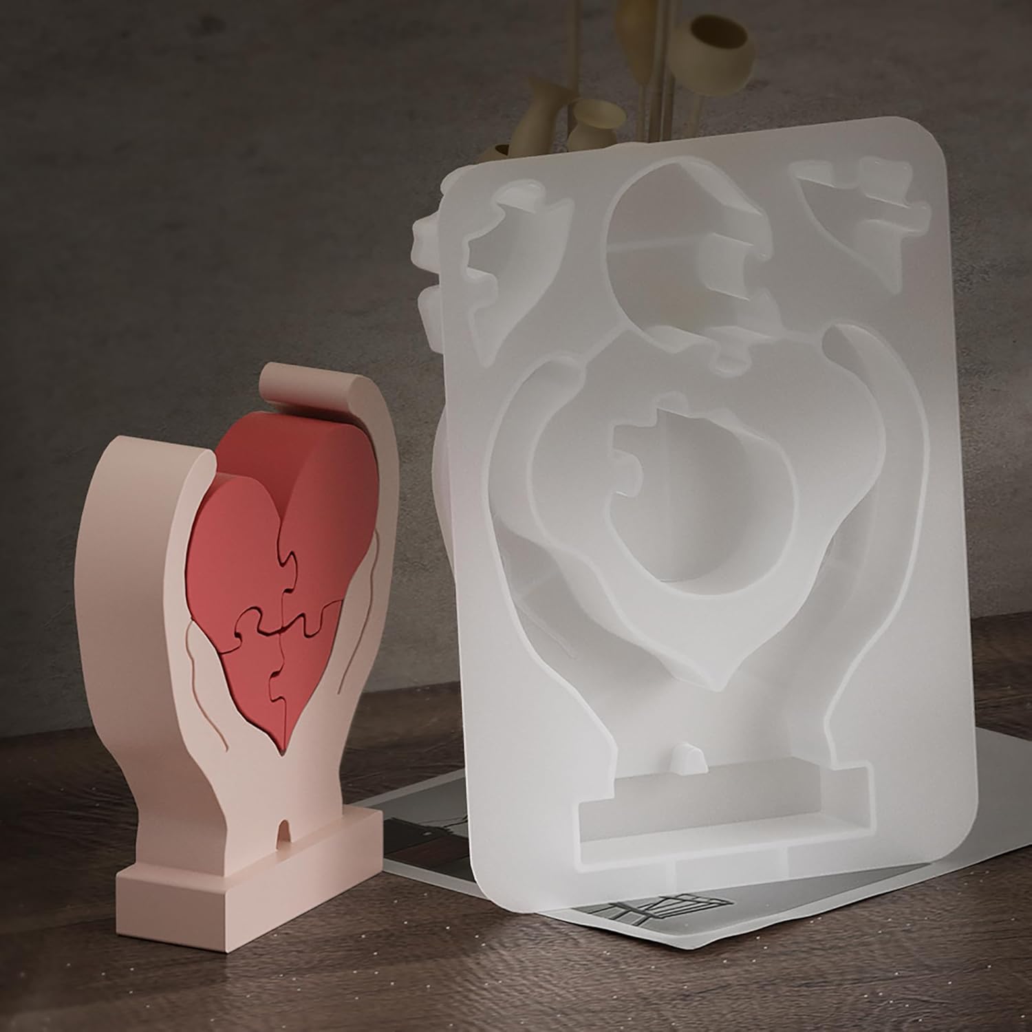 Molde de resina de corazón, molde de mano, molde de silicona hecho a mano para hacer velas de resina, suministros de manualidades, molde 3D, molde