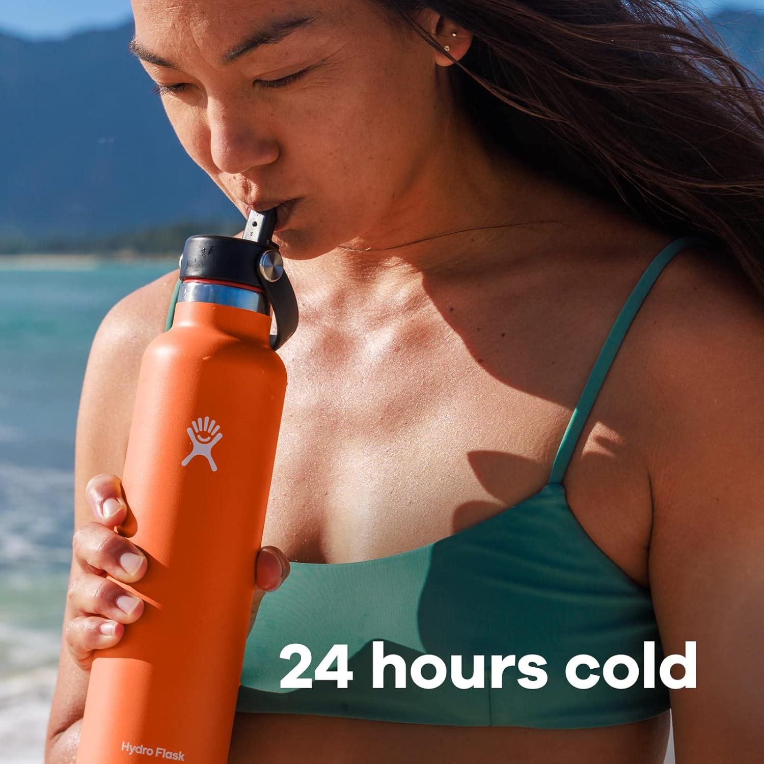 Hydro Flask Botella de boca de agua estándar de acero inoxidable de 24 onzas con tapa de popote flexible y aislamiento al vacío de doble pared