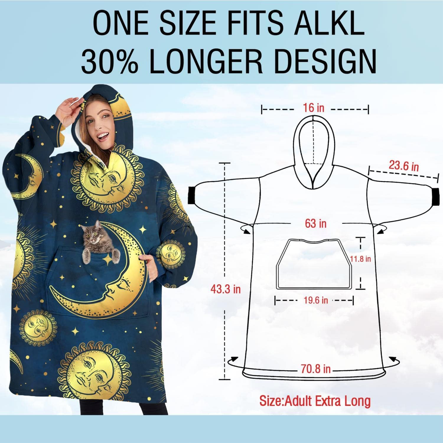 Manta de gran tamaño, manta Sherpa con capucha con súper bolsillos, suéter súper cálido y mullido para mujeres y hombres