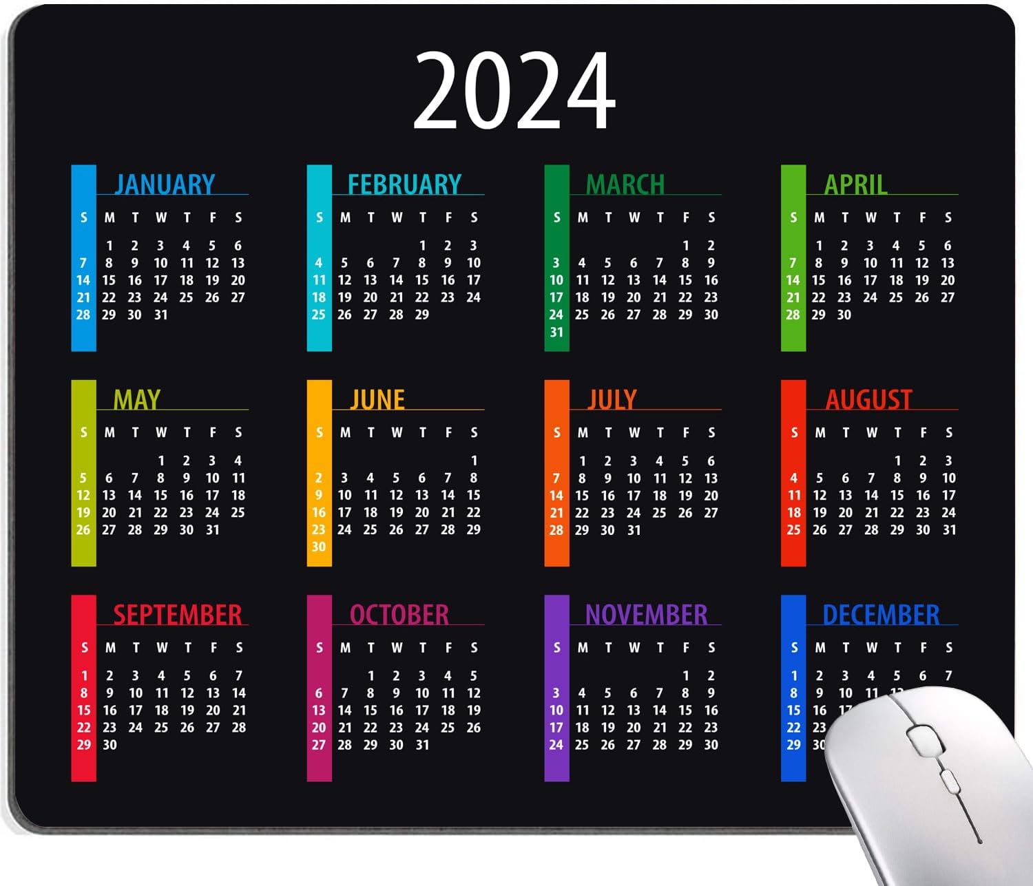 Alfombrilla de mouse con calendario 2024, alfombrilla para mouse, bonita alfombrilla cuadrada impermeable, base de goma antideslizante, alfombrilla