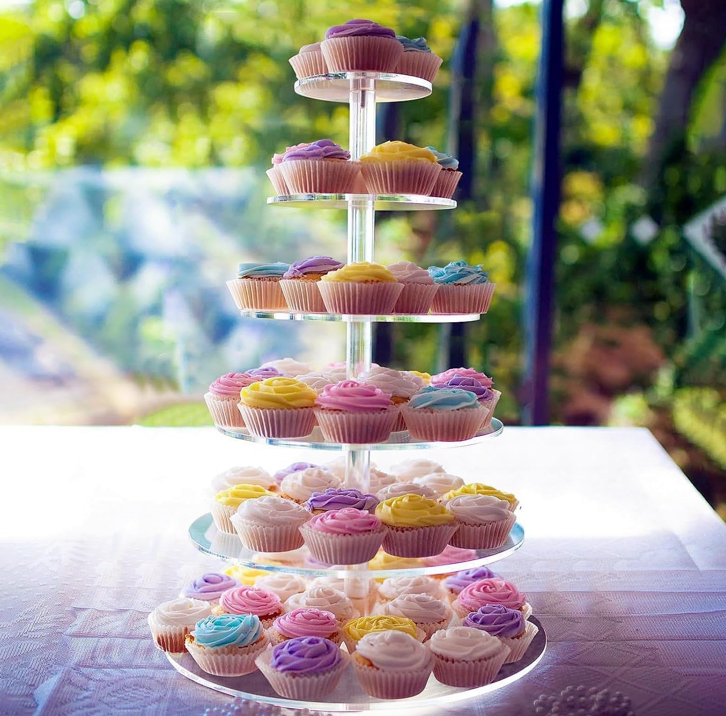 LoveCat Soporte redondo de acrílico de 6 niveles para cupcakes, soporte de exhibición de pastelería transparente de 20 pulgadas, soporte de torre de