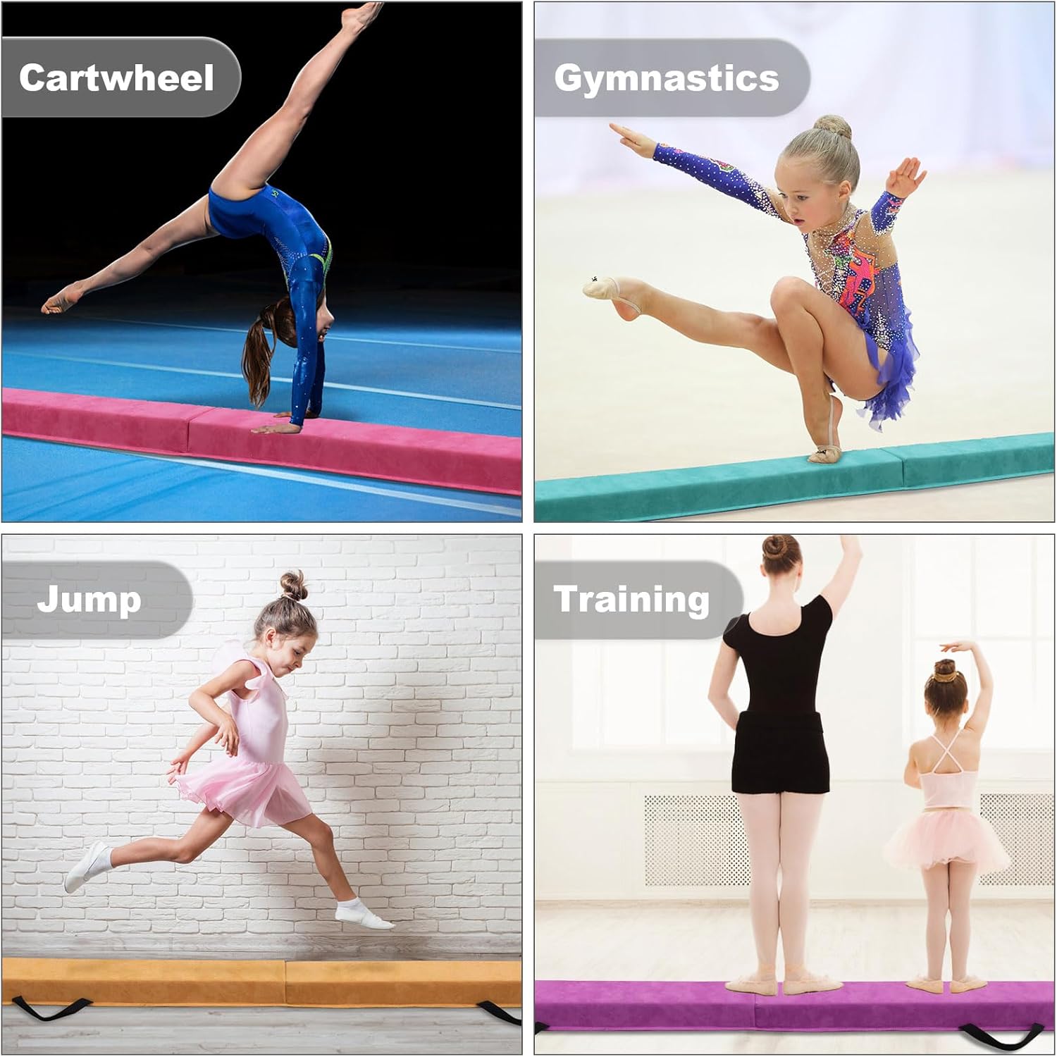 FBSPORT Haz de equilibrio de 8 pies9 pies10 pies equipo de gimnasia plegable para niños y adultos, base de goma antideslizante, viga de gimnasia