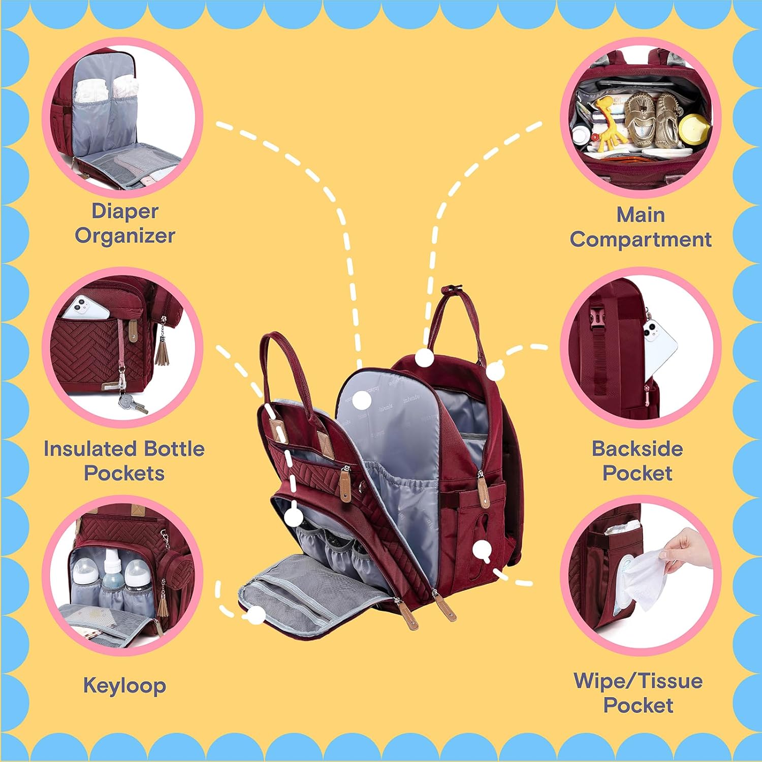 iniuniu Mochila para pañales, kit 4 en 1, bolsas de bebé unisex grandes para niños y niñas, mochila de viaje impermeable con bolsa para pañales,
