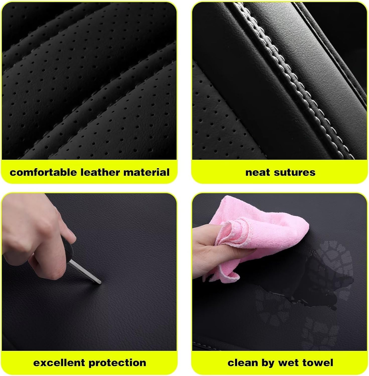 Juego completo de fundas de asiento de automóvil para Ford Ranger 2019-2024, protector de asiento de cuero transpirable impermeable con bolsa de