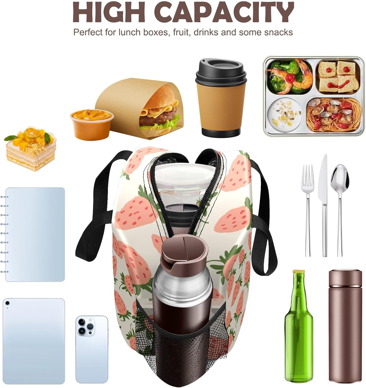 Counullo Bolsa de almuerzo para mujer, bolsa de almuerzo aislada, congelable, reutilizable, a prueba de fugas, bolsa térmica de alta capacidad,
