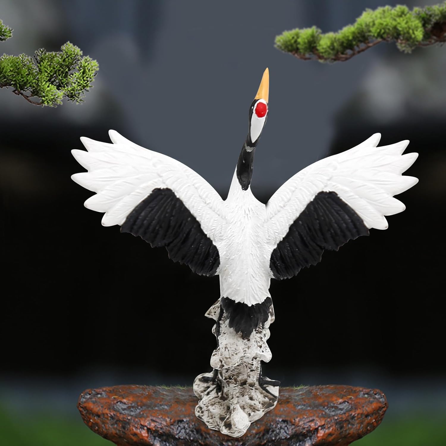 UOIENRT Paquete de 2 estatuas de grúa de jardín en miniatura, arte de pájaros, decoración de bonsái, esculturas de hadas de jardín