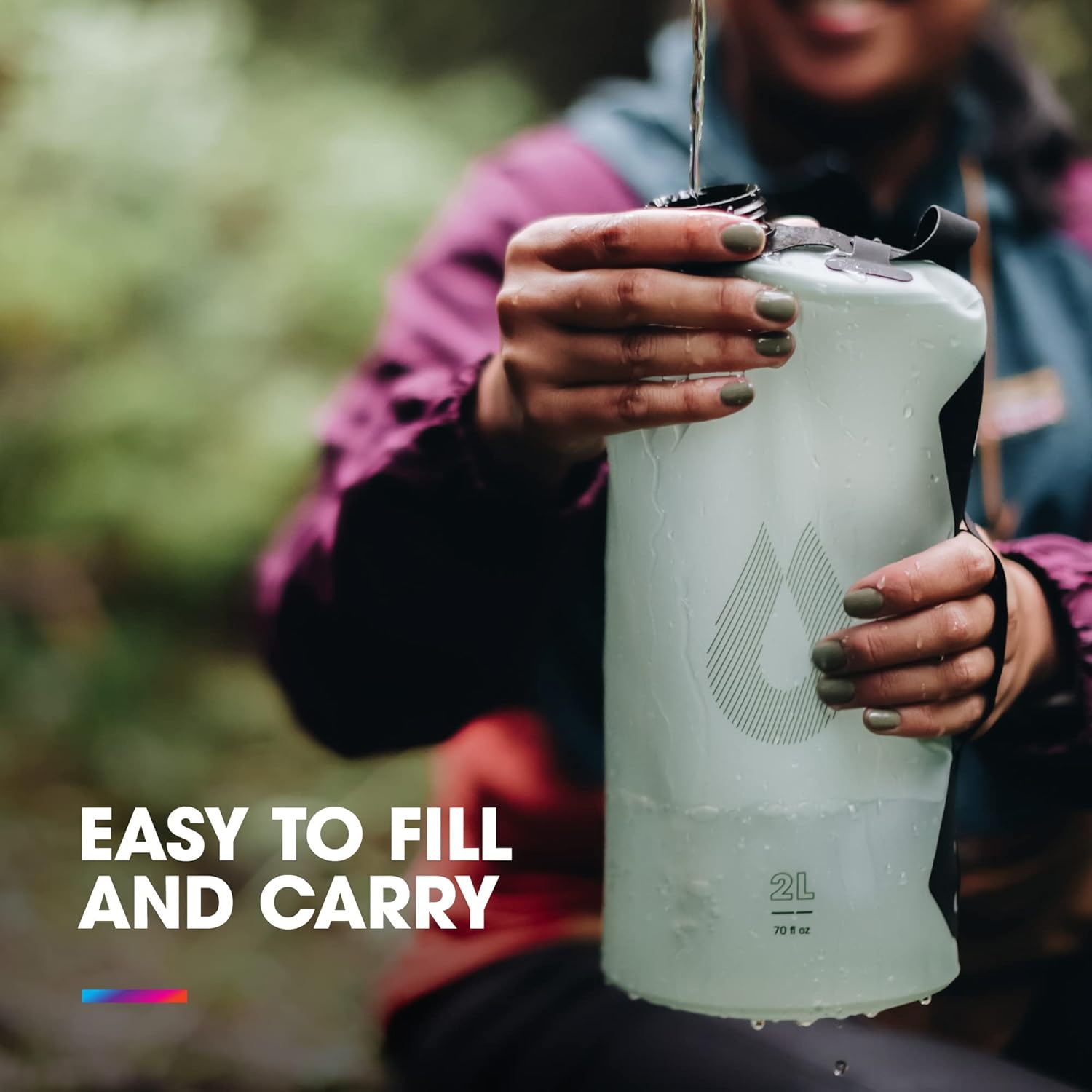 Hydrapak Seeker – Almacenamiento de agua plegable (2L70 onzas), bolsa de depósito de hidratación para acampar sin BPA y PVC, color verde Sutro