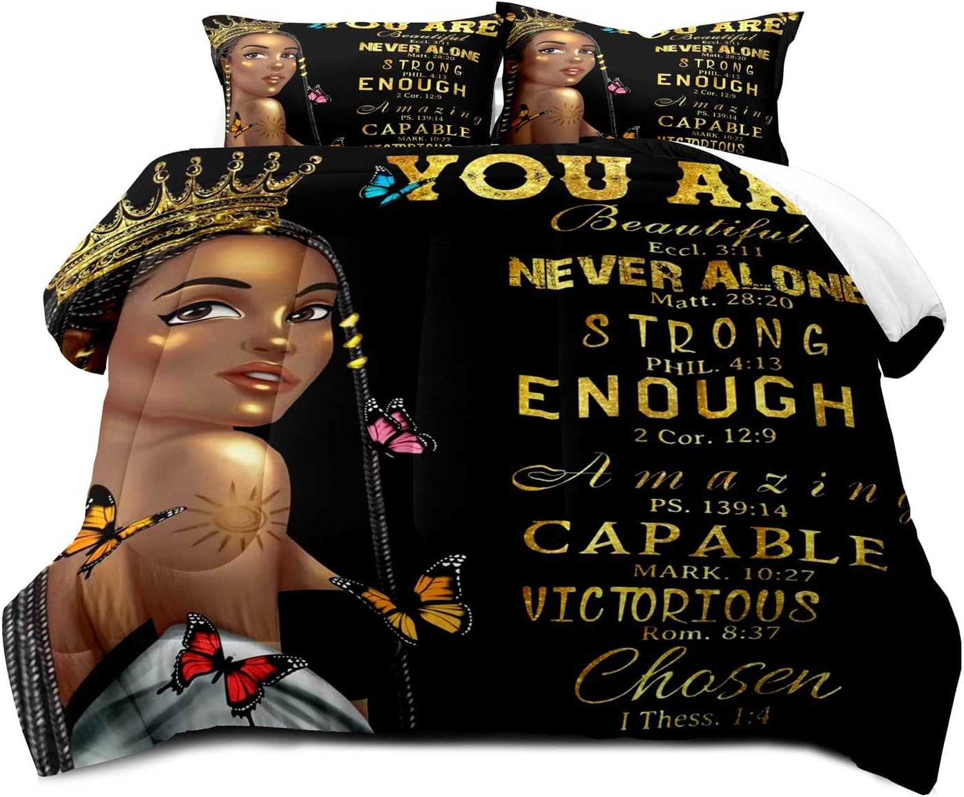 LUVIVIHOME Juego de edredón mágico para niña negra, ropa de cama de niña negra afroamericana, versículo bíblico cristiano, mariposa, decoración de