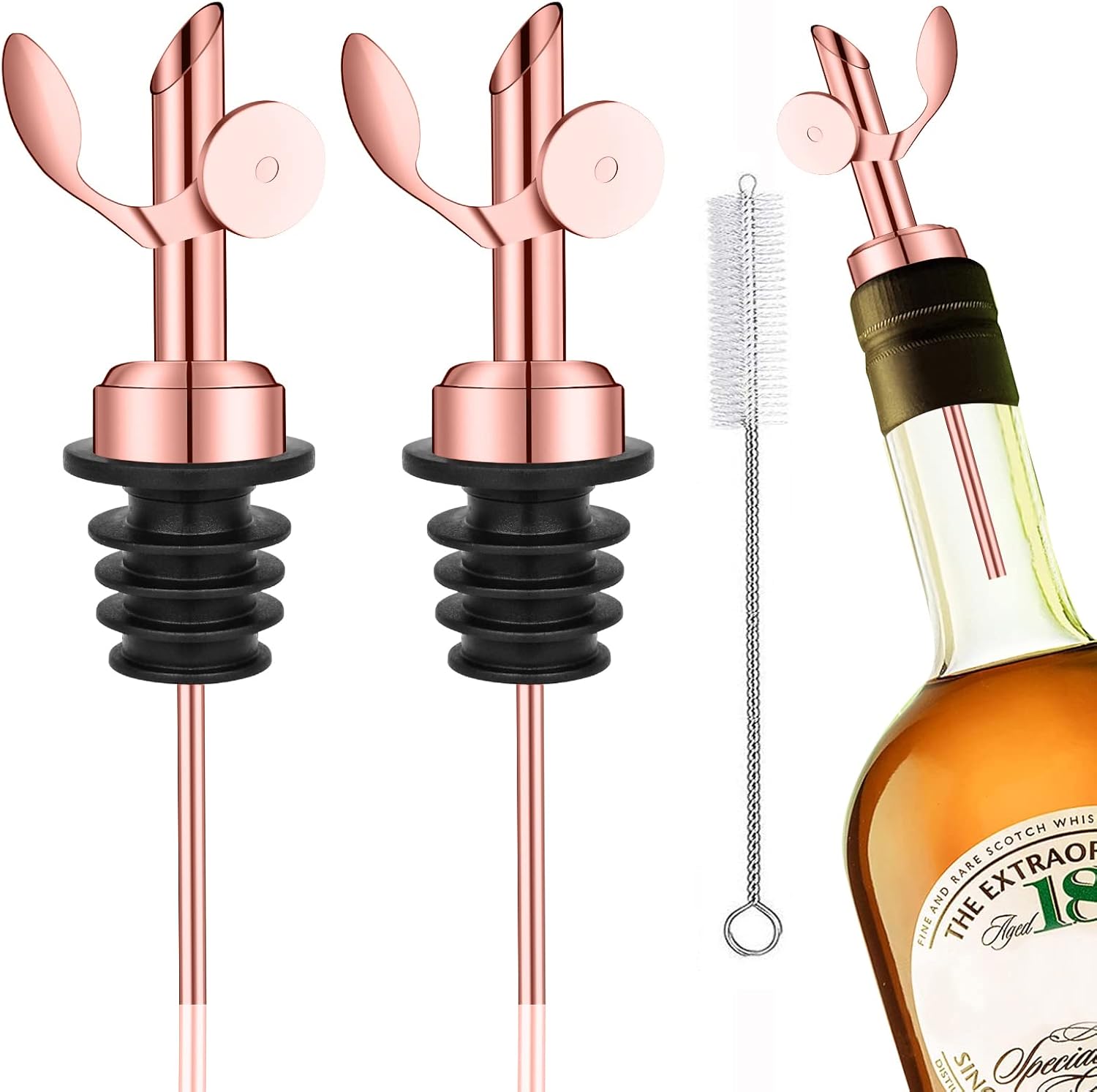 WAFJAMF 2 vertedores de botellas de acero inoxidable con peso, boquilla dispensadora de aceite de oliva de cierre automático, boquilla de licor con