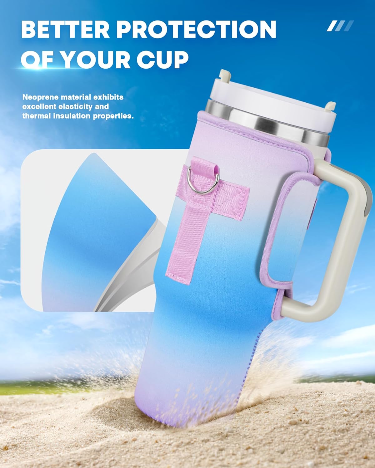 Soporte para botella de agua Stanley Cup con correa, accesorios de vaso para Stanley de 40 onzas, anti caídas y fugas, adecuado para deportes y uso