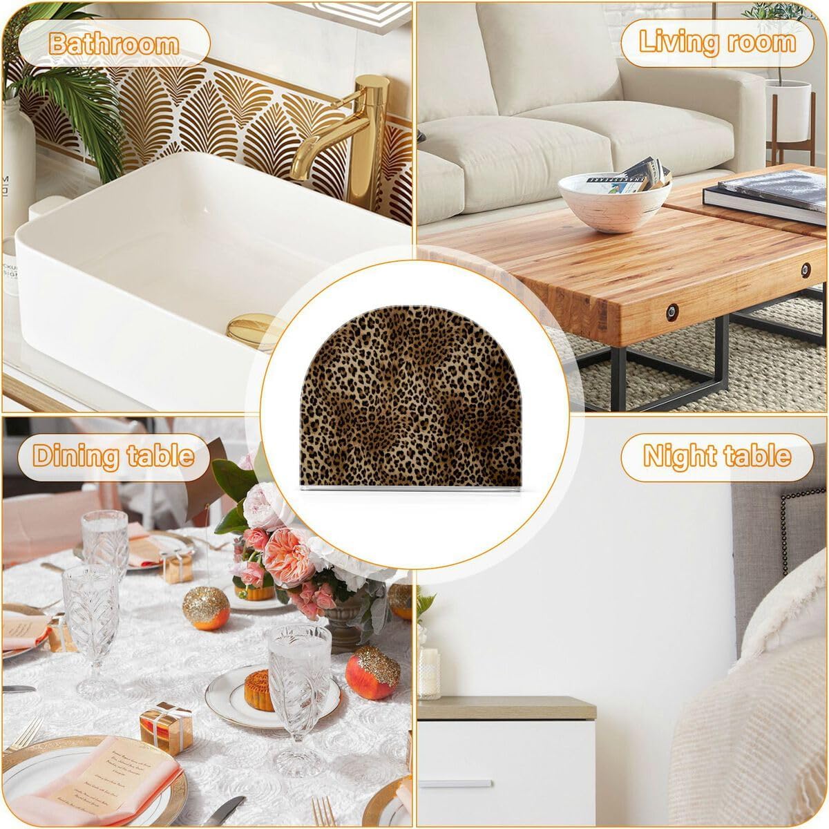 Nander Servilleteros vintage con estampado de leopardo para cocina, elegantes servilleteros de papel con placa acrílica, dispensador de toallas de