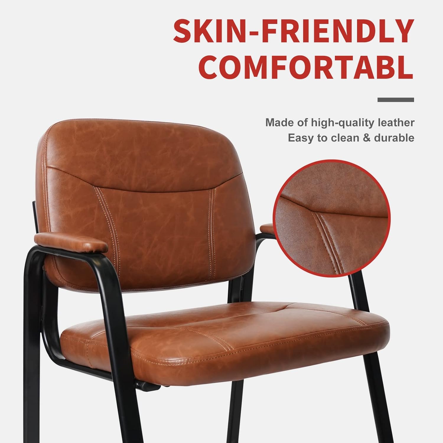 CLATINA Silla de invitados para sala de espera, de cuero regenerado, con reposabrazos, estilo moderno, con base de trineo y marco de metal sólido