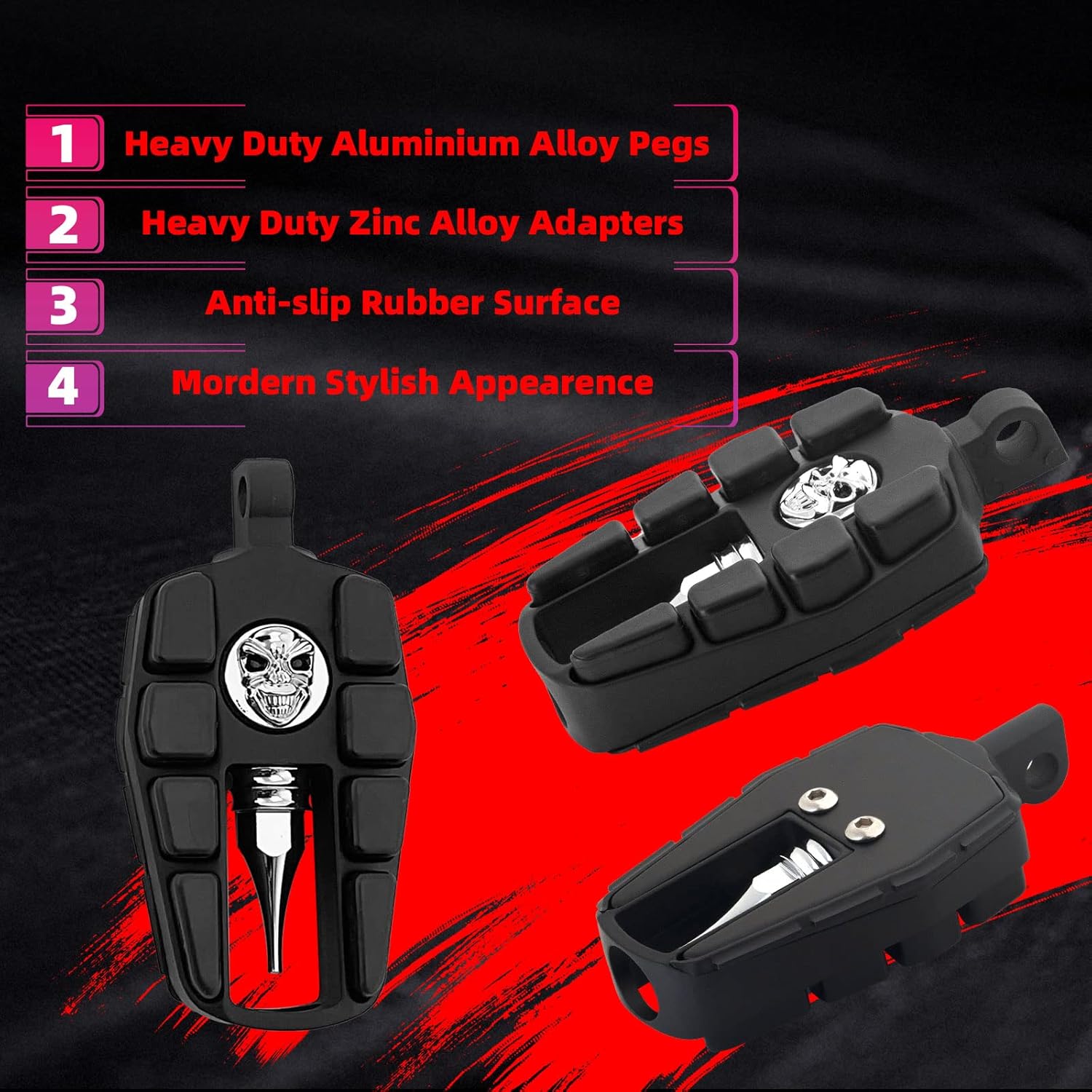 FATECIM Estriberas de calavera para motocicleta, reposapiés para motocicleta, mini tablas de suelo con adaptadores de montaje macho y goma