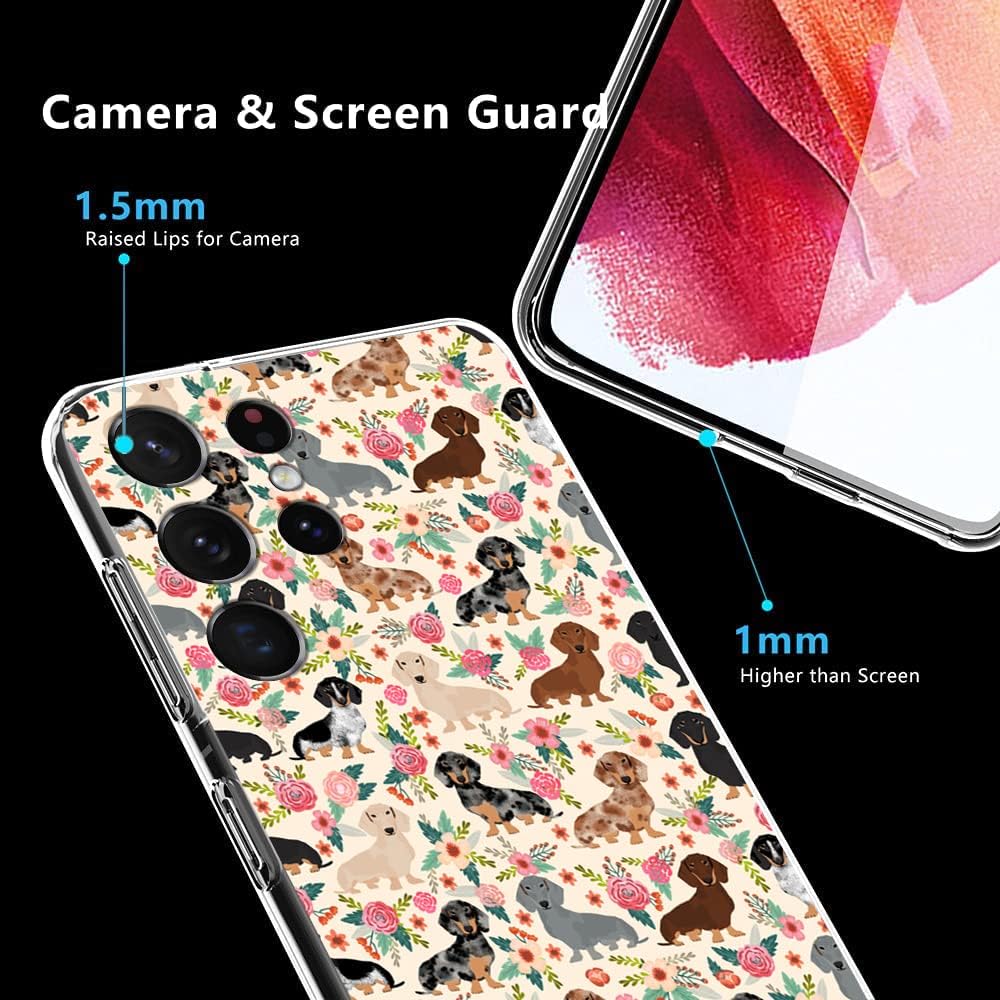 Funda diseñada para Samsung Galaxy S21 Ultra, linda funda protectora transparente con diseño de perros salchicha divertidos perros salchicha y