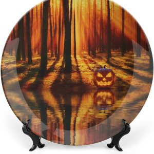 Plato decorativo para colgar de Halloween, lago, bosque, árboles, calabaza, decoración del hogar, decoración del hogar, recuerdo, arte de pared, Plato decorativo para colgar de Halloween, lago, bosque, árboles, calabaza, decoración del hogar, decoración del hogar, recuerdo, arte de pared,