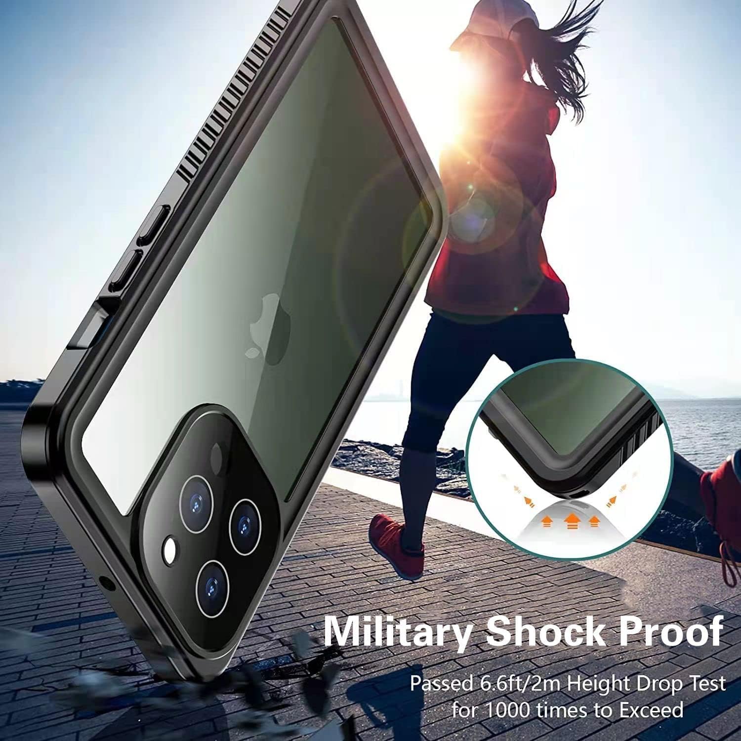Funda impermeable para iPhone 13 Pro, protector de pantalla integrado 16 pies militares a prueba de caídas IP68 bajo el agua a prueba de caídas de